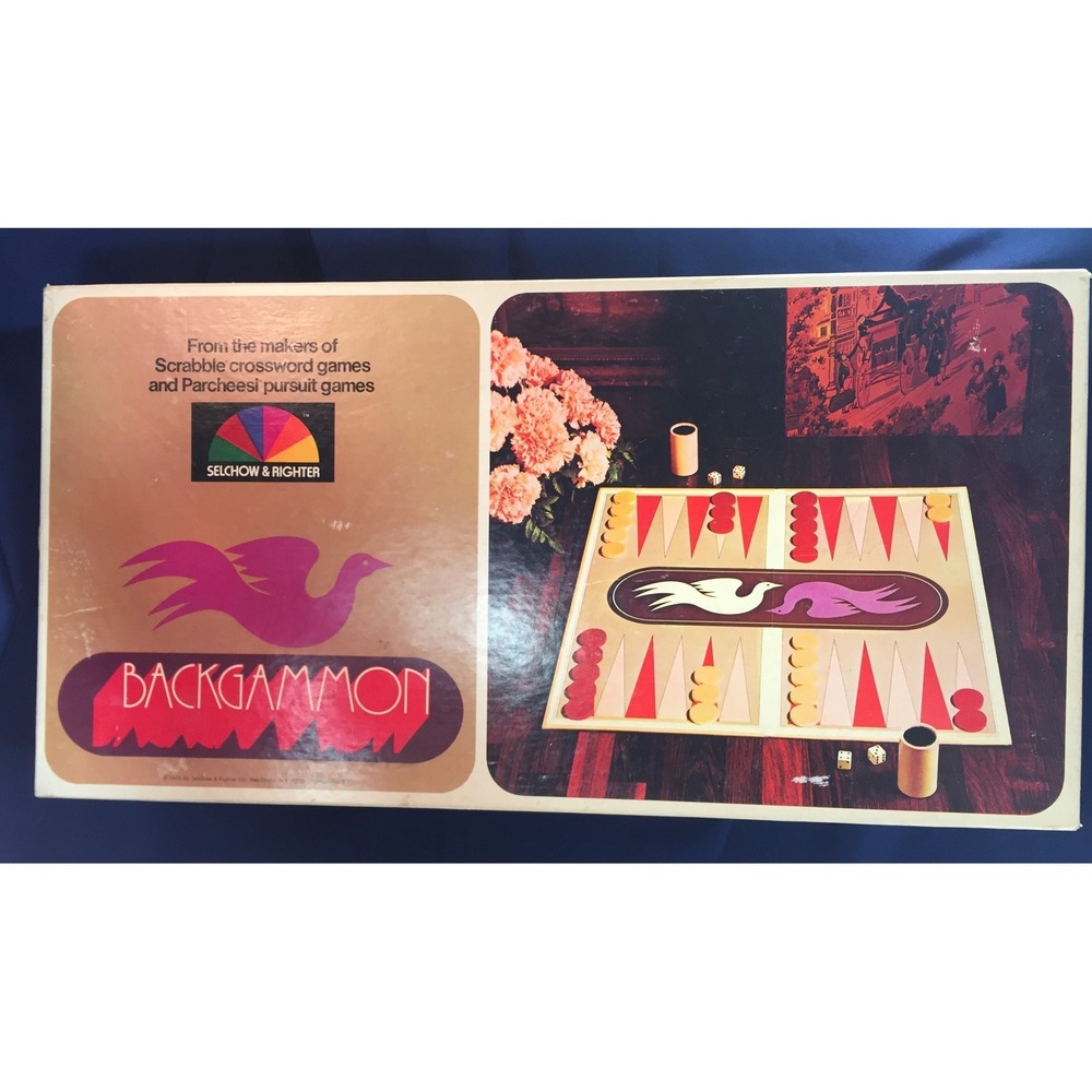 Vintage 1975 Selchow & Righter Backgammon Board Game Retro Bird Logo Complete